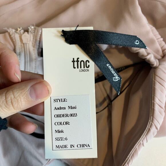 TFNC London Dress Womens 6 Blush Pink Bridesmaid Pleat Wrap Strapless HI Lo Maxi - Picture 9 of 16